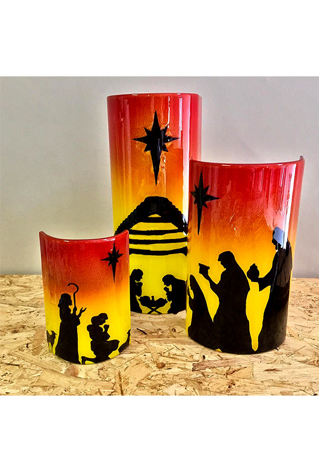 A set of Nativity scene candle screens