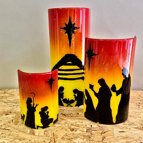 A set of Nativity scene candle screens