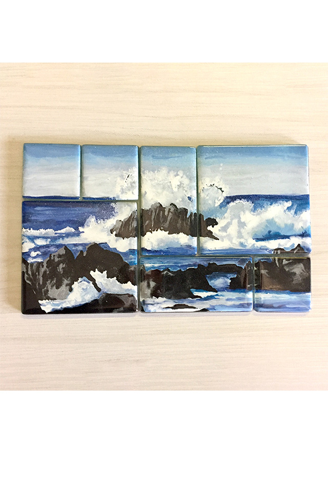 Mosaic tile set depicting crashing waves