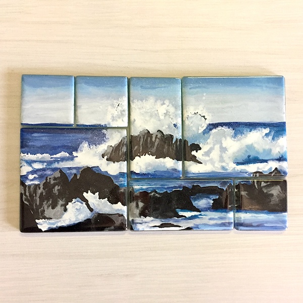 Mosaic tile set depicting crashing waves