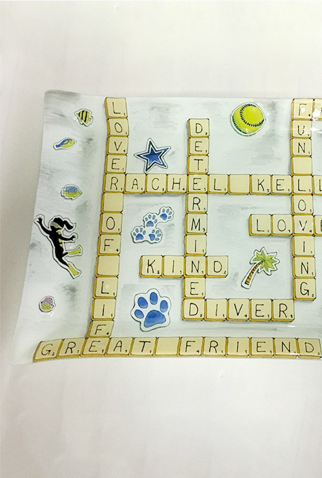 Scrabble and Sticker themed platter