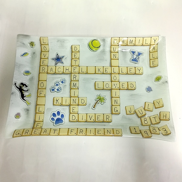 Scrabble and Sticker themed platter